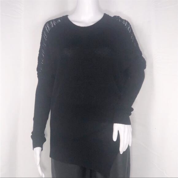 LA Made xRevolve Black Lightweight Crew Neck Sweater with Open Knit Detail SzSm - Picture 2 of 16